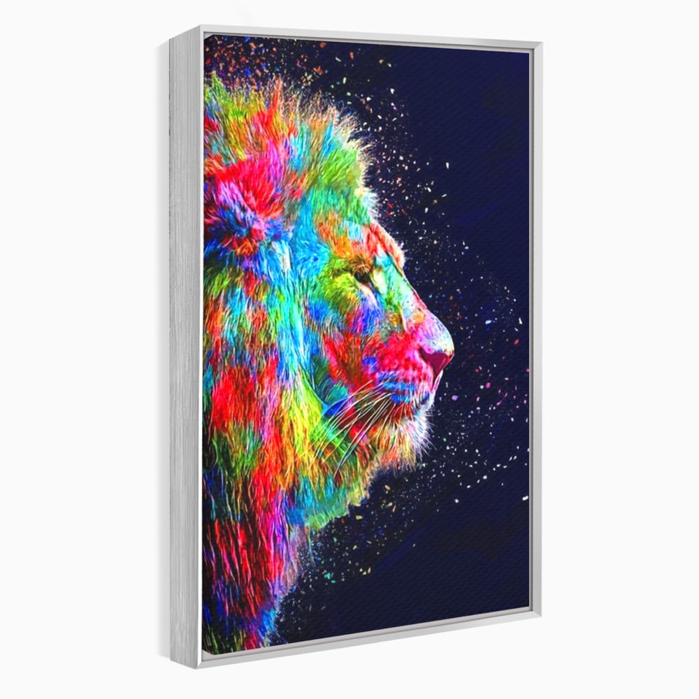 Tablou canvas cu tablou canvas cu profil de leu multicolor, in rama de aluminiu argintiu